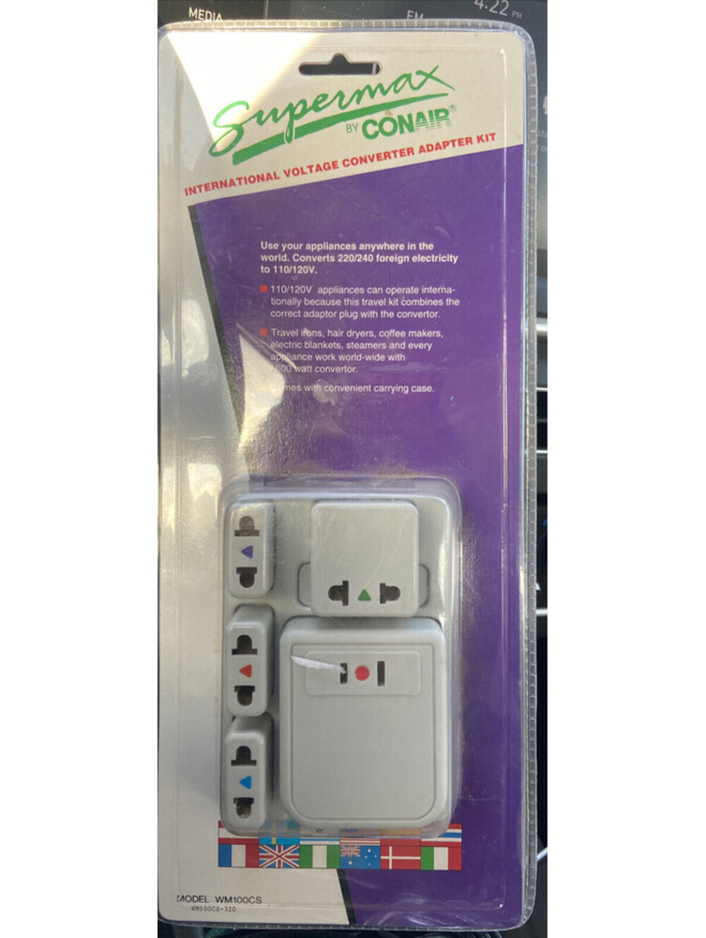 SUPERMAX BY CONAIR WM100CS INTERNATIONAL VOLTAGE CONVERTER ADAPTER KIT WITH CASE